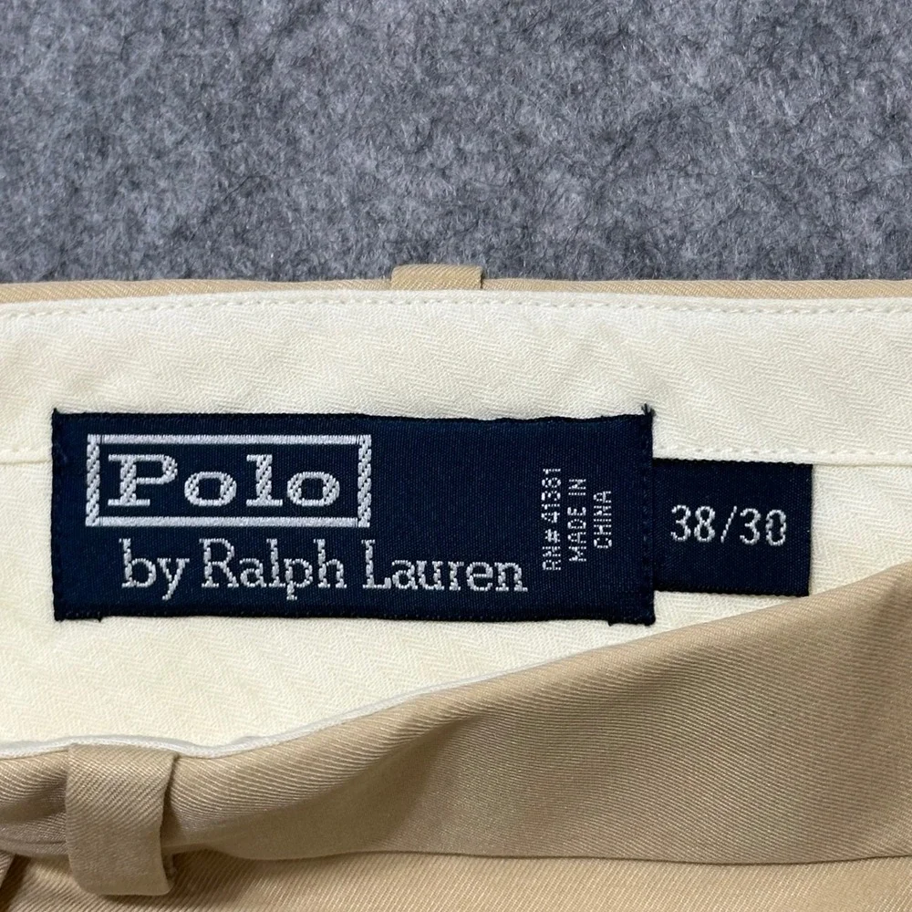 Vintage Polo Ralph Lauren Dress Pants Mens 38x30 Tan Silk Pleated Cuff Trousers